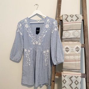 Seersucker Embroidered Dress